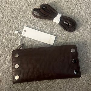 Hammitt zip up wallet walnut thatch brown leather with strap